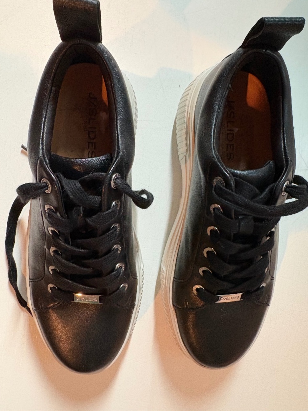 J Slides Hilton Platform Sneaker in Black Leather Sz 8